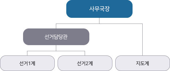 사무국장 - 선거담당관(선거1계, 선거2계) - 지도계